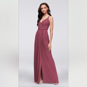 DAVID'S BRIDAL Long Bridesmaid Wrap Dress F19755 Chianti